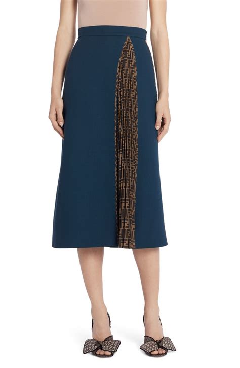 fendi pleated ff inset wool crepe a-line midi skirt|fendi leather skirts.